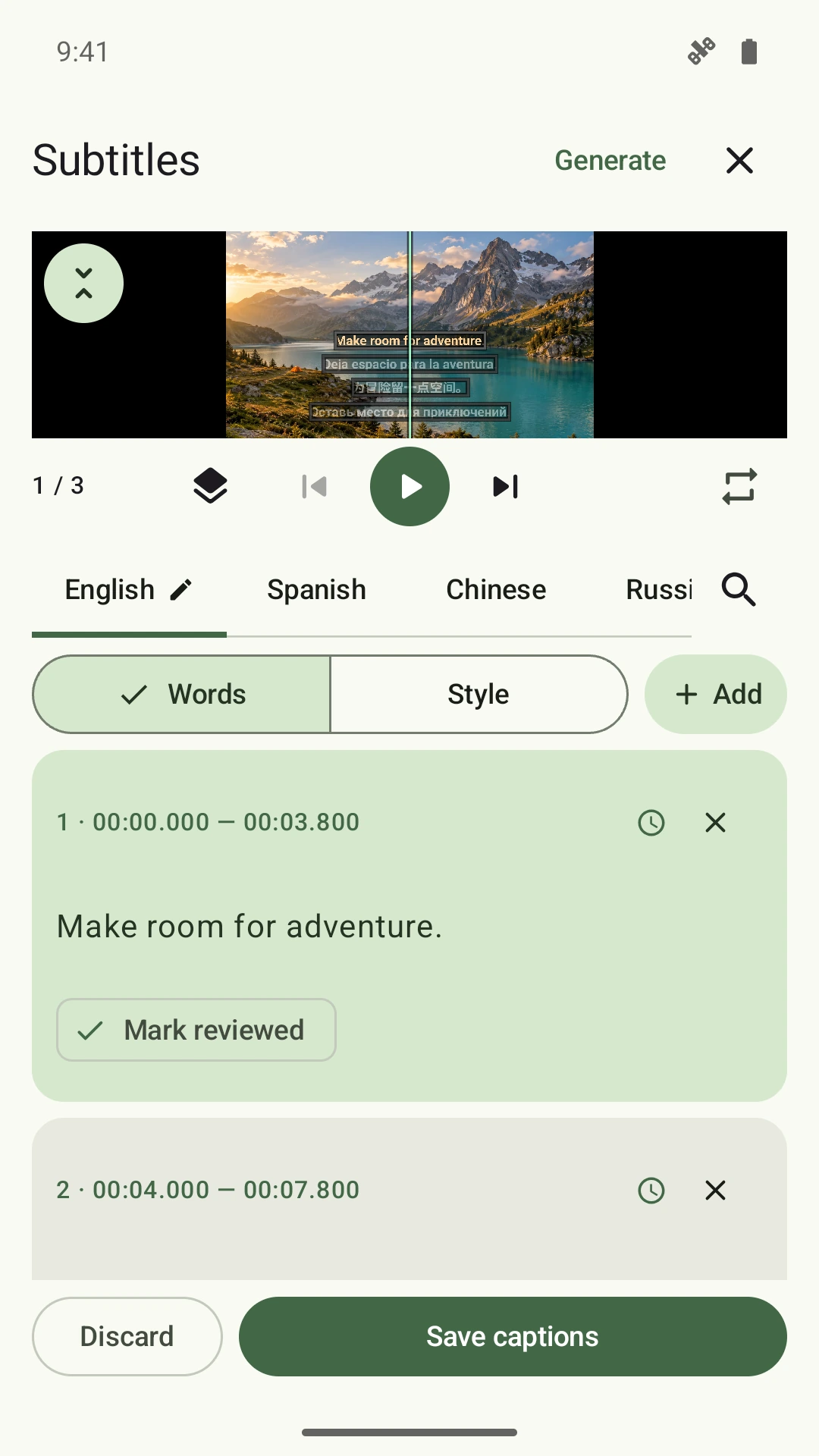 Reviewing subtitles and translations in Editlezz